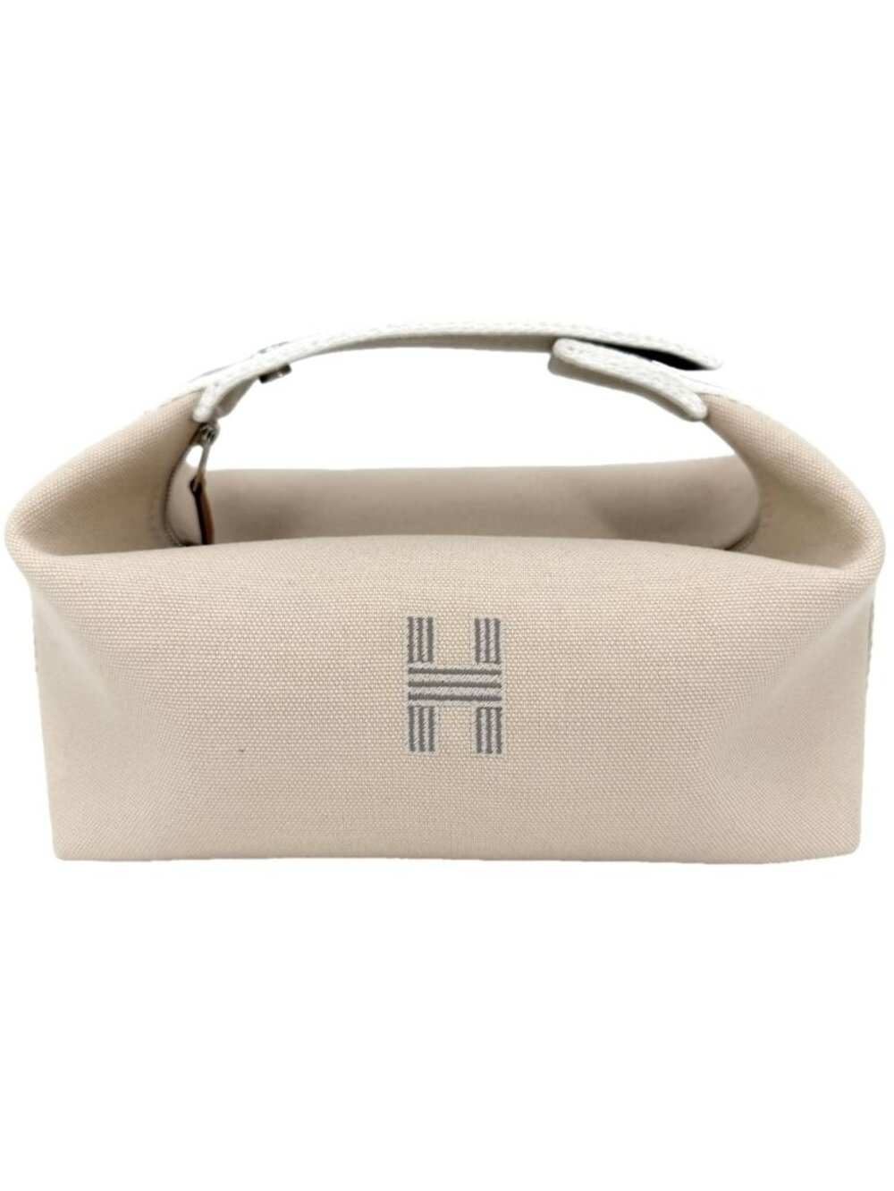 Hermes Handbag Brid-a-brac PM Pouch Toile H Beige White Silver Vintage